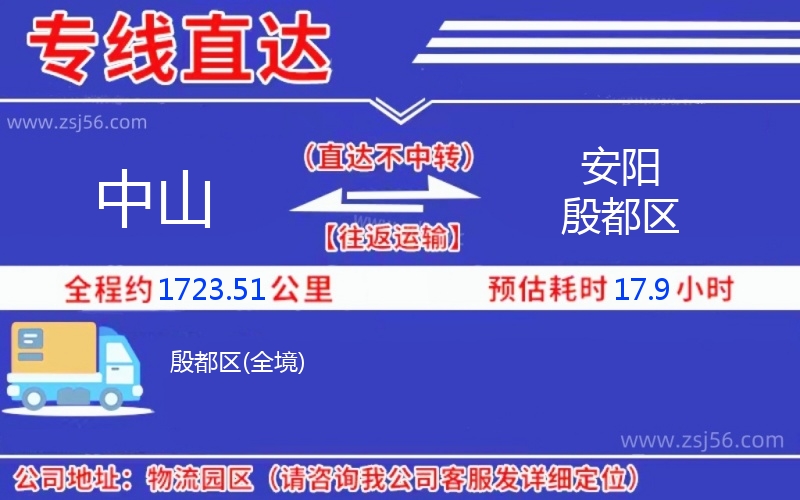 中山到安陽殷都區物流公司